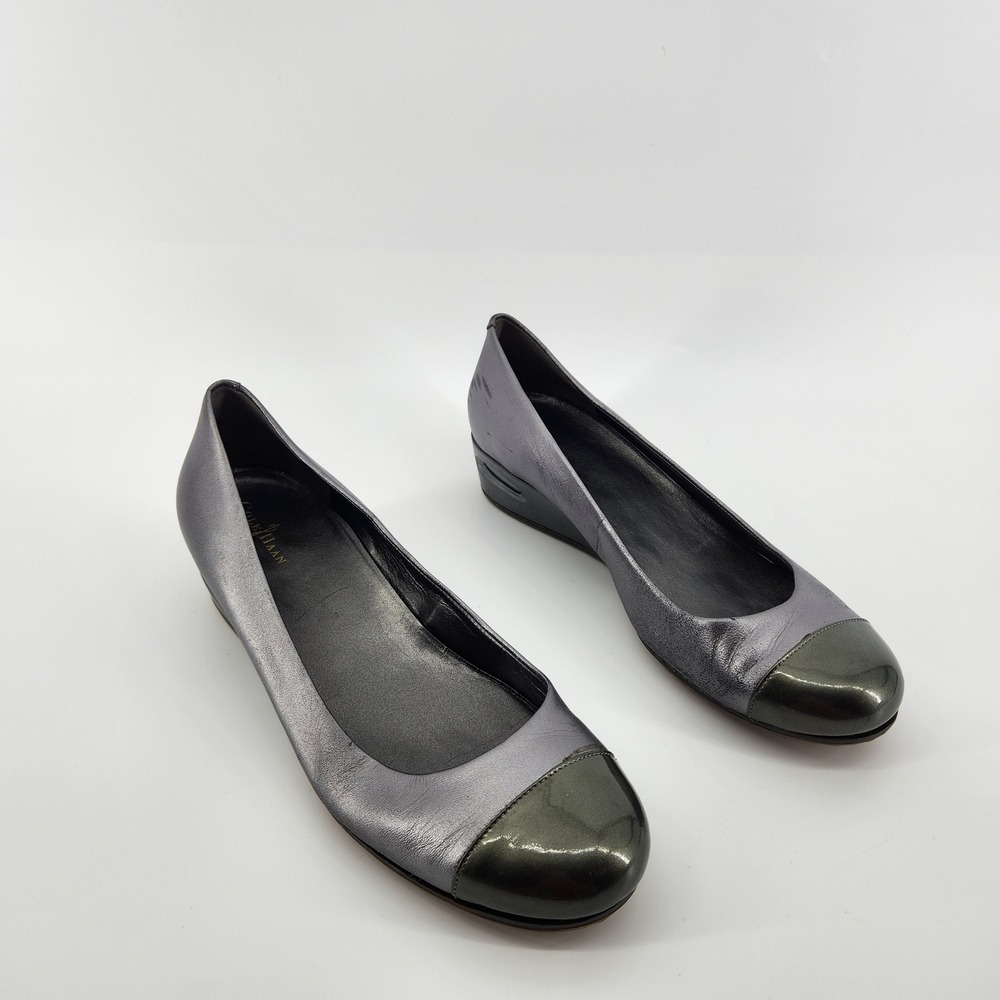 Cole Haan Ballet Flats Nike Air Metallic Gray Cap Toe Wedge‎ Size 10